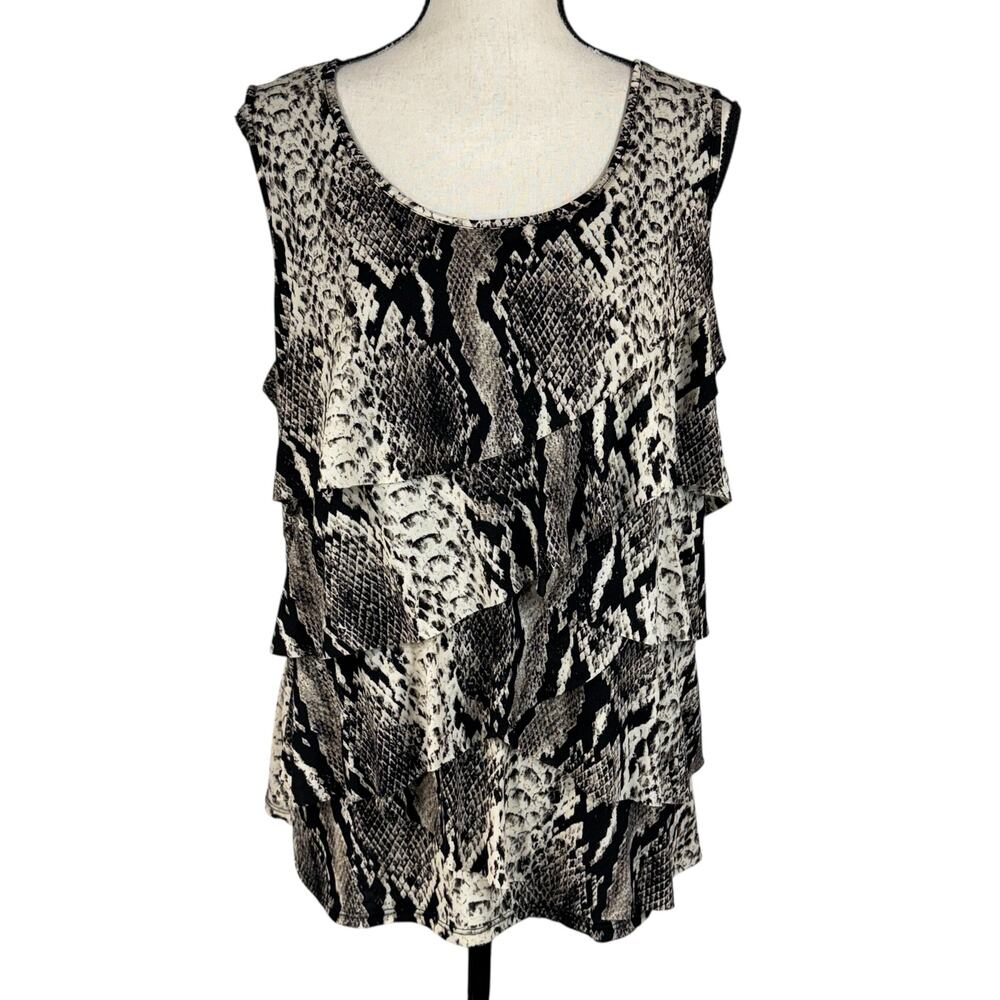 Worthington 1X-Large Top Snake Print Sleeveless Stretch Ruffled Tiered Pullover